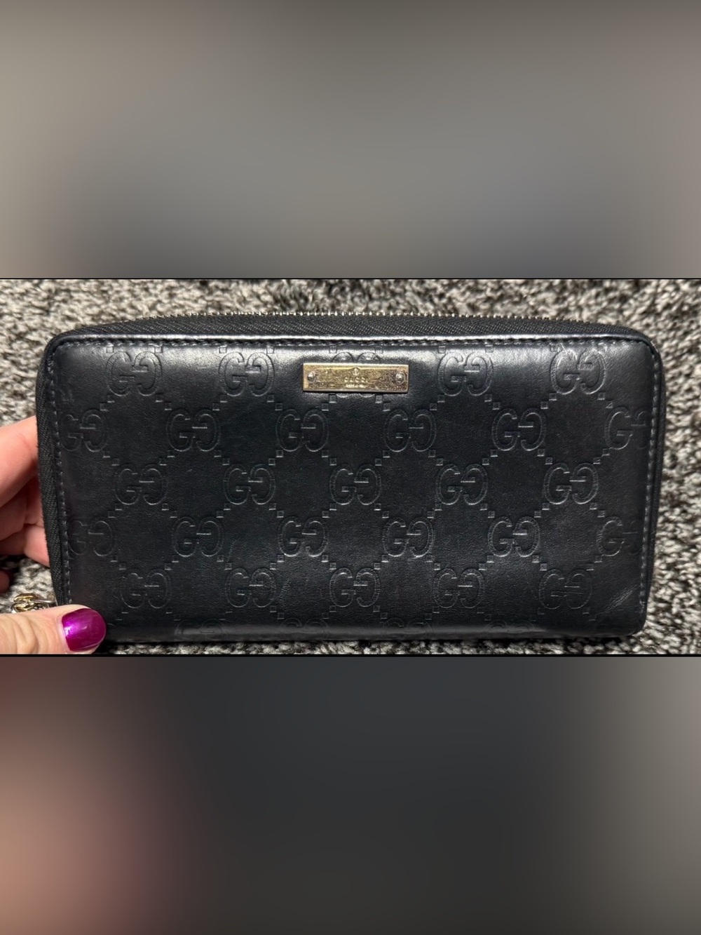 Gucci Guccissima black zip-around long wallet